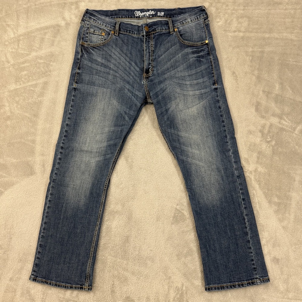 Wrangler Jeans Mens 38x30 Retro Slim Bootcut Blue Western Stretch Cowboy Rodeo